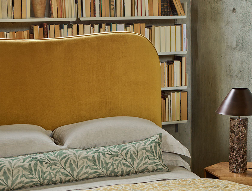 Highgate headboard in Linwood Tango Velvet Ochr